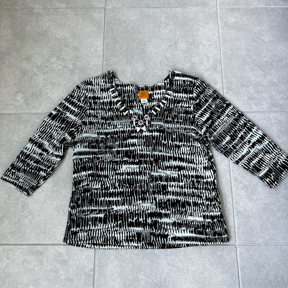 Ruby Rd. Tops - Ruby Rd. Women XL 3/4 Sleeve Black and White